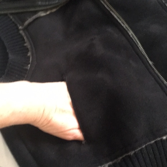 Faux Fur Leather Vegan Suede Warm Vest Black Grey Funnel Neck Pocket Vintage Y2K - Picture 6 of 9